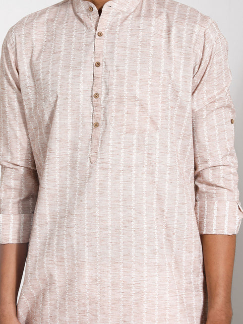 Vastramay Men's Beige Cotton Kurta
